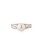 Twisted Freshwater Pearl & Diamond Ring In 14k White Gold,