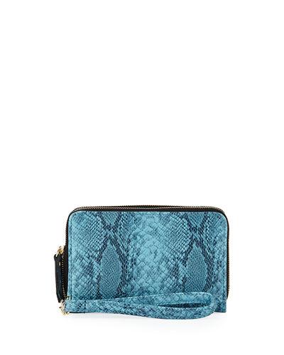 Snake-embossed Dual-zip Wristlet