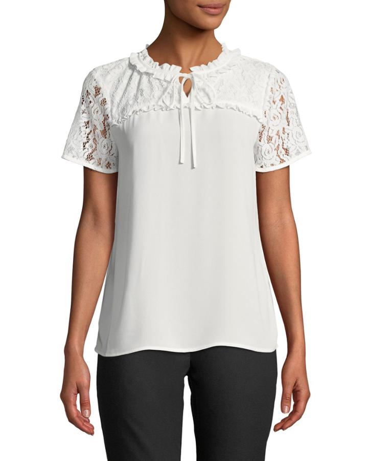 Short-sleeve Lace Yoke Blouse