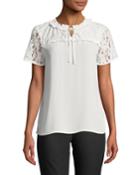Short-sleeve Lace Yoke Blouse