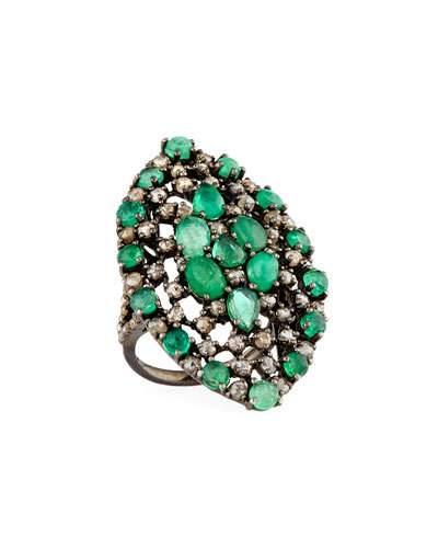 Emerald & Champagne Diamond Cocktail Ring,