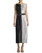 Metallic Silk-chiffon Colorblock Cocktail Dress
