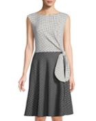 Grid-print Tie-waist Dress