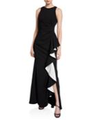 Contrast Ruffle Ruched Column Gown