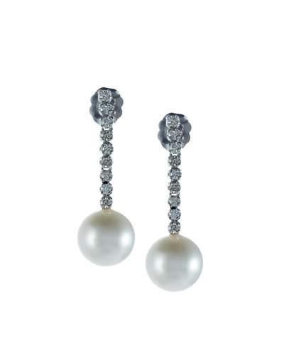 14k White Gold Akoya Pearl/diamond Drop Earrings