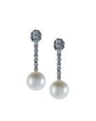 14k White Gold Akoya Pearl/diamond Drop Earrings