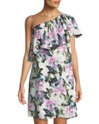 Glacier Floral Ruffled One-shoulder Dress