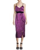 Lara Sleeveless Floral-print Satin Cocktail Dress W/ Velvet Trim