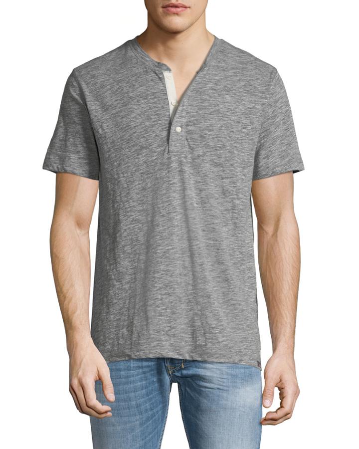 Men's Short-sleeve Heathered Henley Tee
