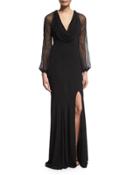 Cap-sleeve Beaded-front Godet Gown