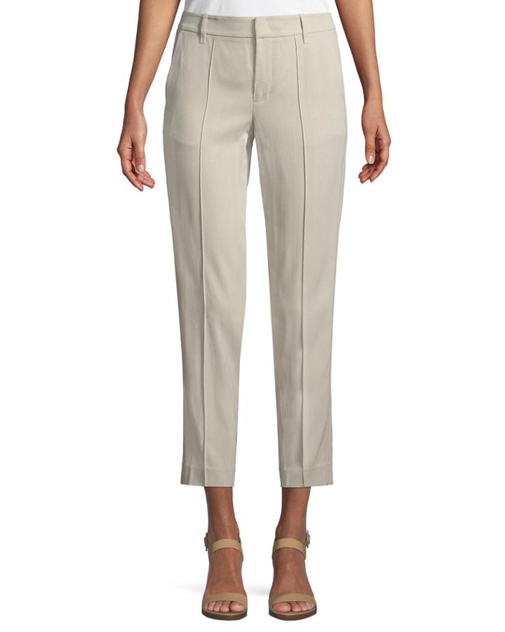 Stitch-front Straight-leg Cropped Pants