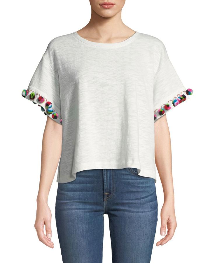 Hache Pompom Cropped Cotton T-shirt