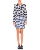 Striated Palm-print Shirtdress, White/blue/black