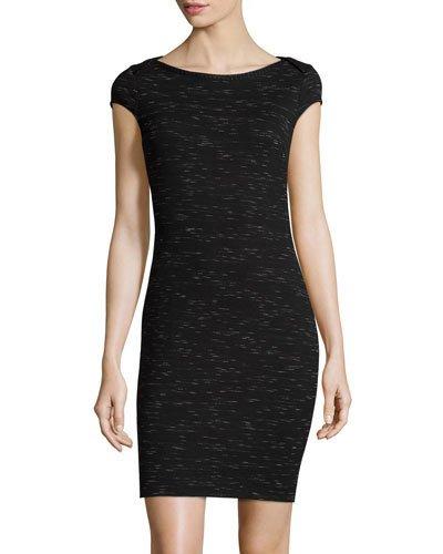 Cap-sleeve Ponte Sheath Dress, Black