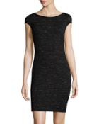 Cap-sleeve Ponte Sheath Dress, Black