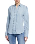 Scalloped Button-front Denim Top