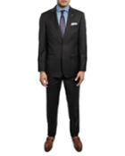 Men's Slim-fit Wool Sharkskin Two-piece Suit With Wide Lapels, Charcoal