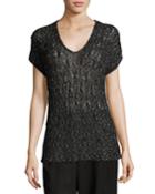 Cap-sleeve V-neck Semisheer Knit Top,