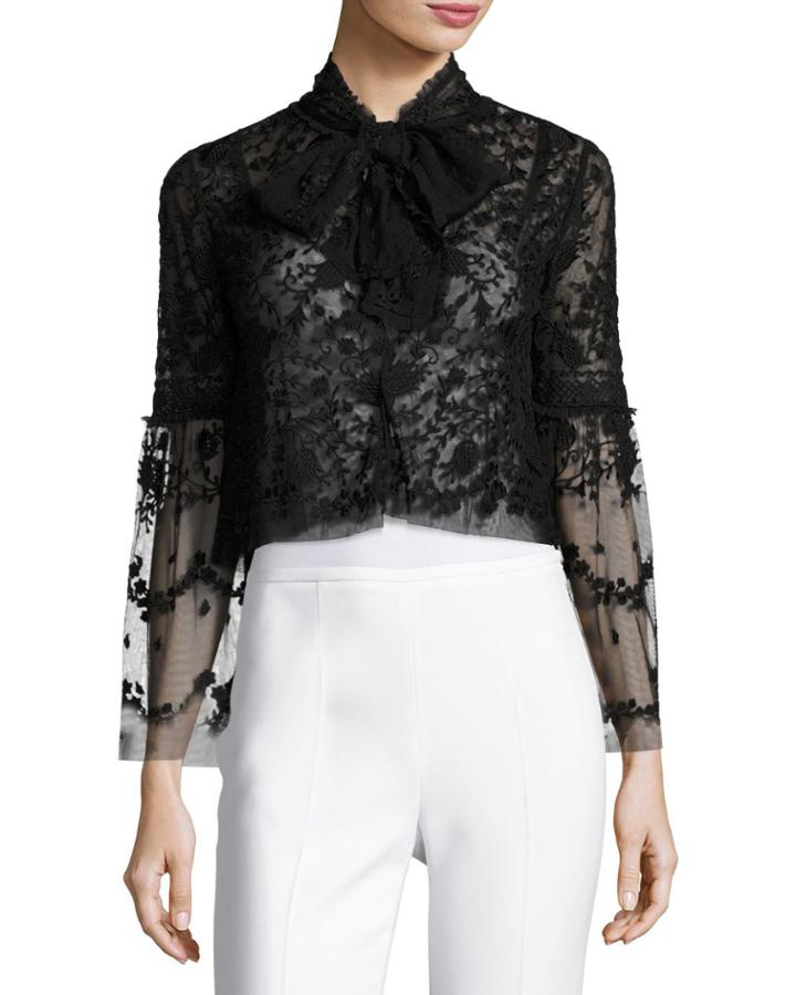 Primrose Tie-front Tulle Jacket, Black