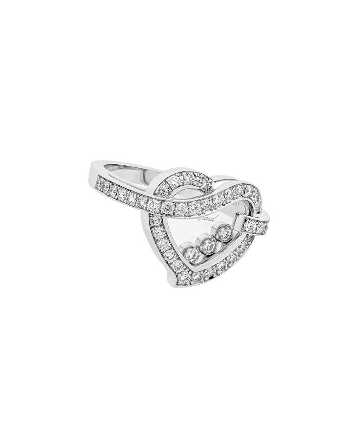 Happy Diamonds 18k White Gold Diamond-floating Heart Ring,