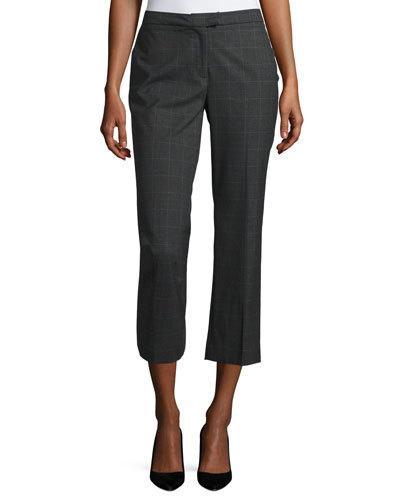 Grid-print Cropped Trouser Pants, Gray/multi