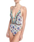 Rosarito Floral-print Plunging One-piece