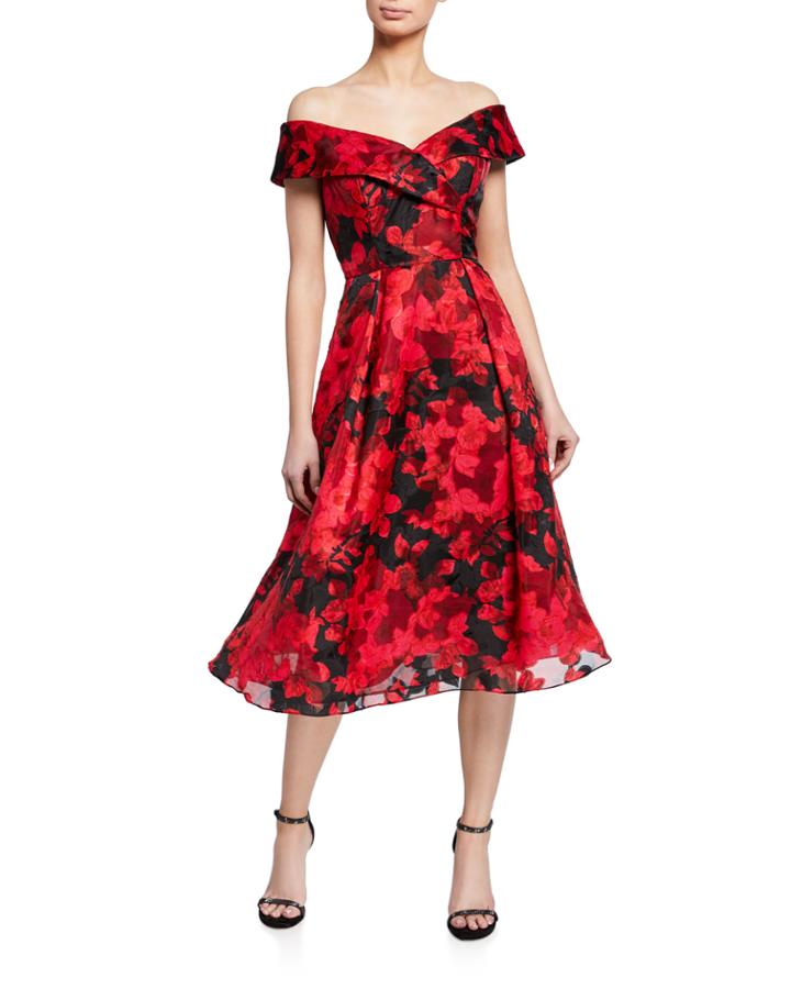 Floral Burnout Organza Off-the-shoulder