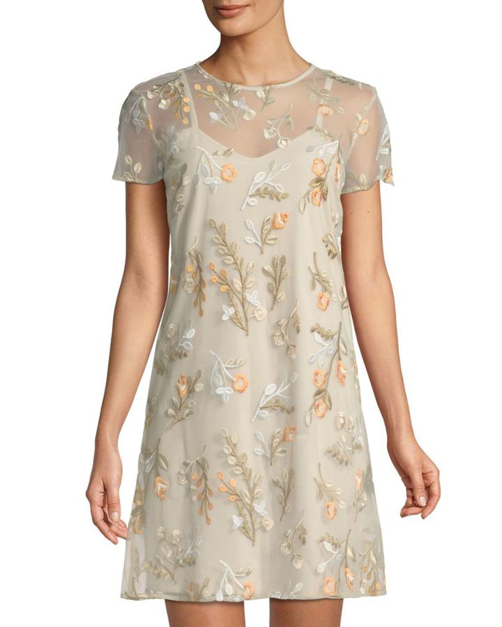 Floral Embroidered Mesh Illusion