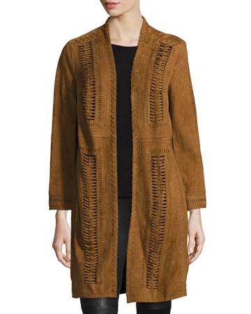 Willow Suede Coat W/ Whipstitching, Almond