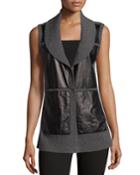 Lafayette 148 New York Cashmere Leather-panel Knit Vest, Smoke/black, Women's, Size: