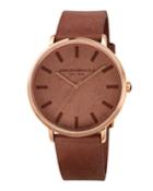 Men's 42mm Roma Minimalist Watch W/ Leather Dial, Brown/rose