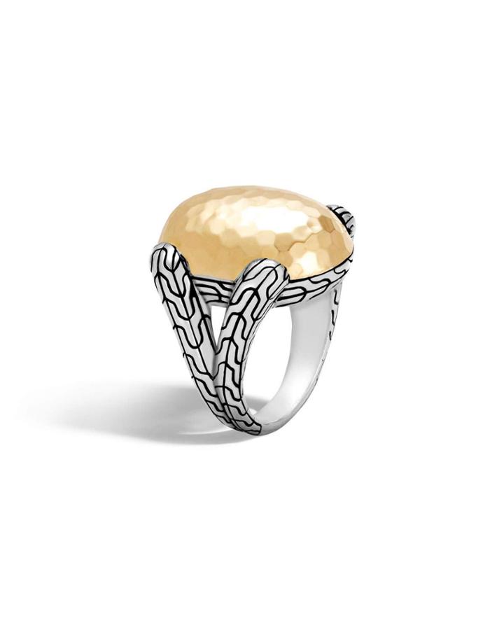 Classic Chain Silver/18k Gold Hammered Ring,