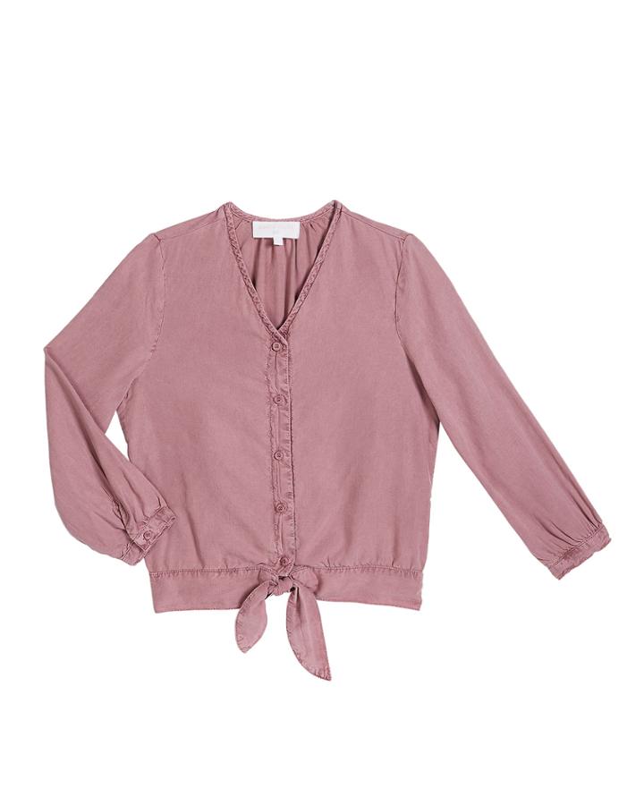 Girl's Tie Front Long-sleeve Blouse,
