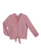 Girl's Tie Front Long-sleeve Blouse,