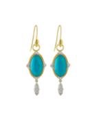 18k Moroccan Oval Drop Earrings, Turquoise/moonstone