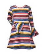 Girl's Striped Long-sleeve Dress W/ Love Ribbon Trim,