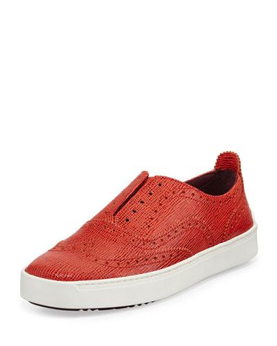 Meli Embossed Leather Wing-tip Sneaker, Orange