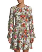 Long-sleeve Floral-print Fit-&-flare Dress