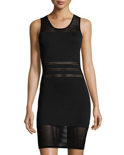 Sleeveless Mesh-knit Dress, Black