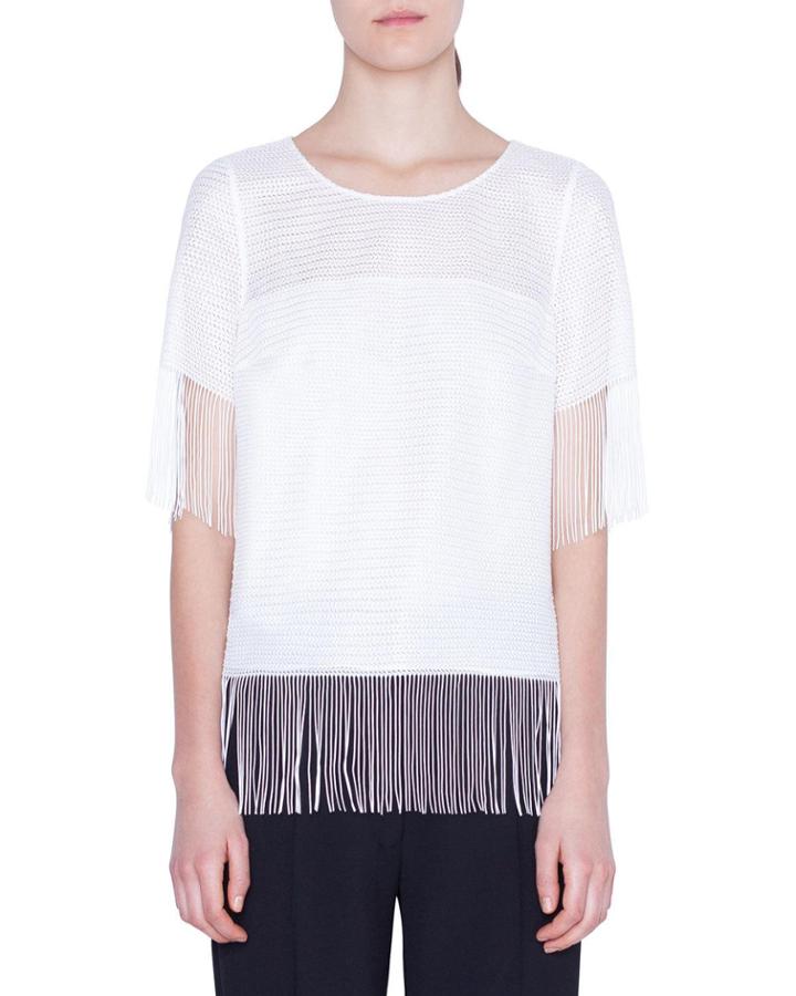 Fringe-trim Crewneck T-shirt