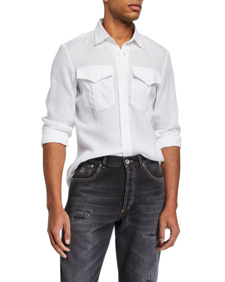 Men's Linen Button-front Sport Shirt With Pockets