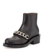 Chain Strap Leather Bootie, Black