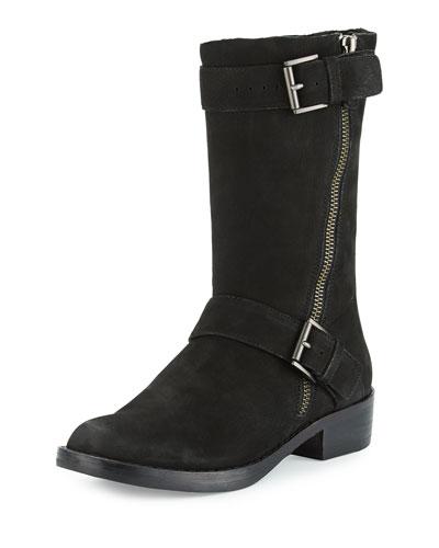 Log Suede Mid-calf Bootie, Black