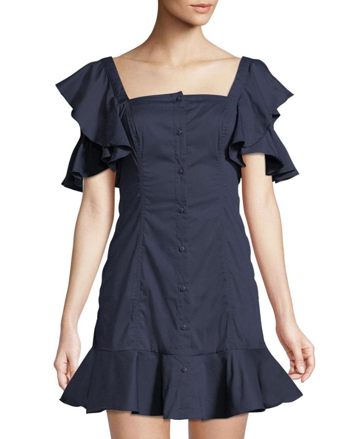 Poplin Ruffle-sleeve Dress