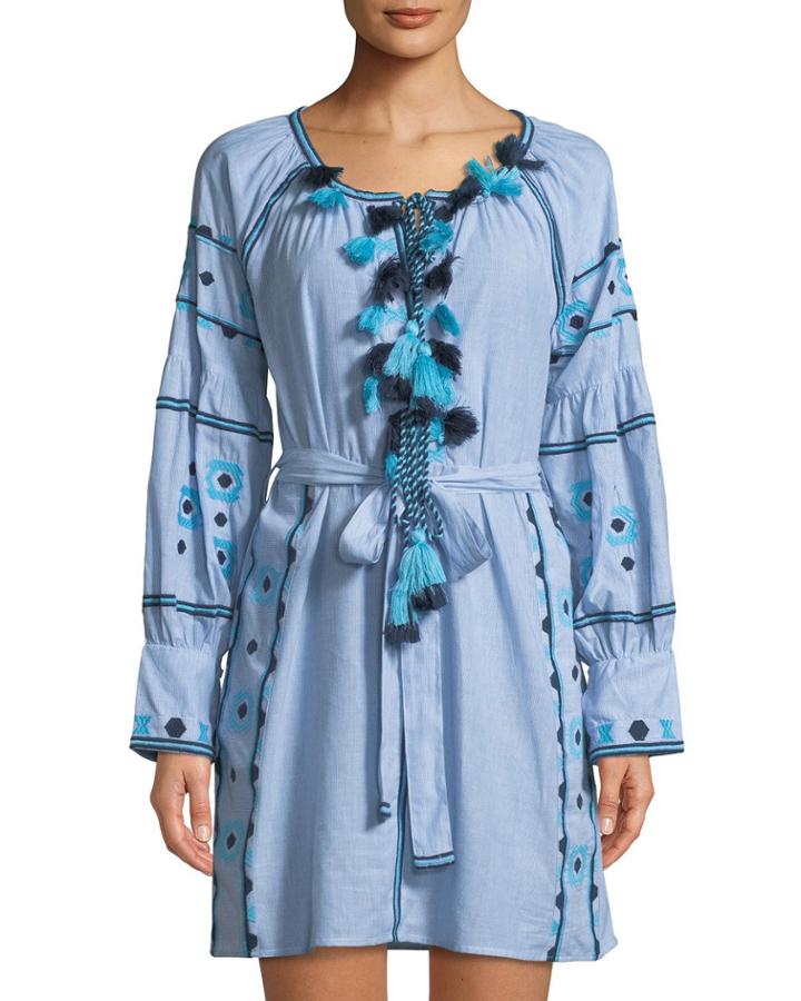 Embroidered Tassel-trim Dress