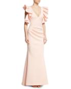 Marshmallow V-neck Ruffle Gown