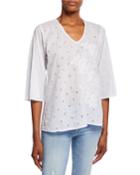 Aria 3/4-sleeve Eyelet Blouse
