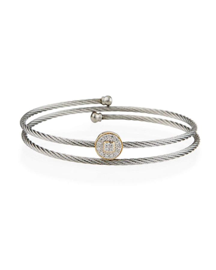 18k White Gold Diamond Circle-station Coil Bracelet
