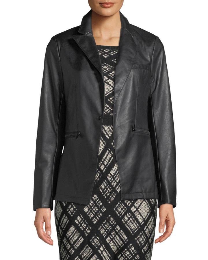 Faux-leather Single-button Blazer