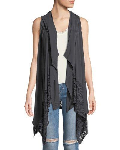 Hooded Lace-back Open-front Vest